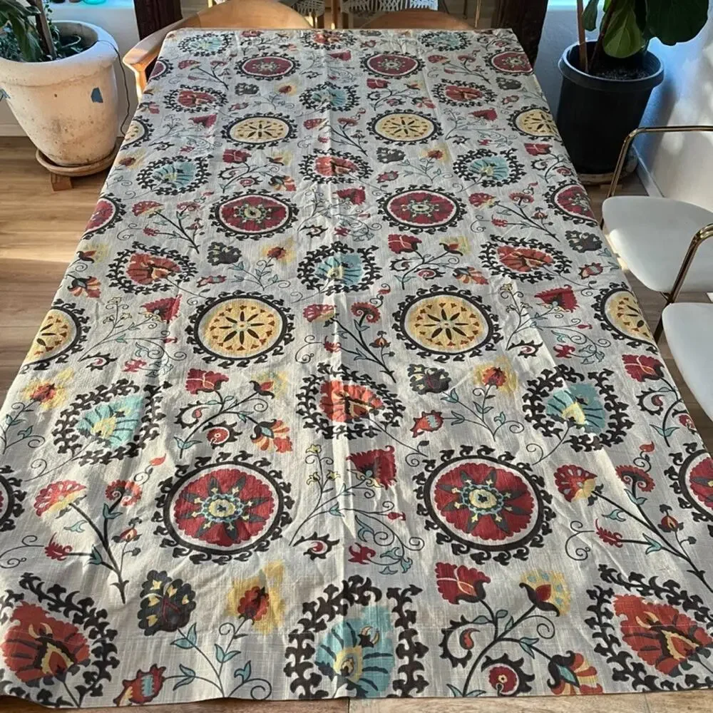 World Market Suzani Curtain Panels (2) 48in x 84in Floral Medallion 100% Cotton